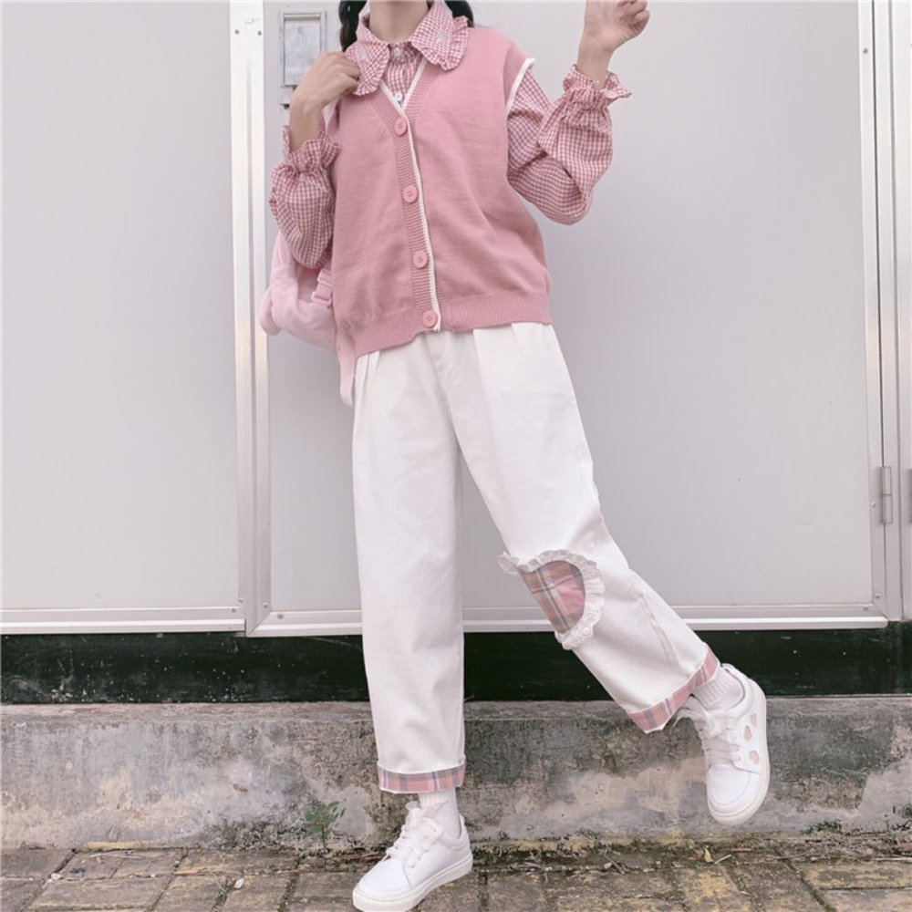Teen Girls Love Heart Patch Loose Students Pants - Picture 2 of 7